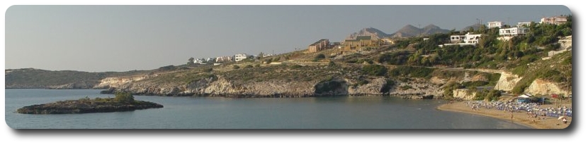Kalathas Beach showing the rocky outcrop on the left
